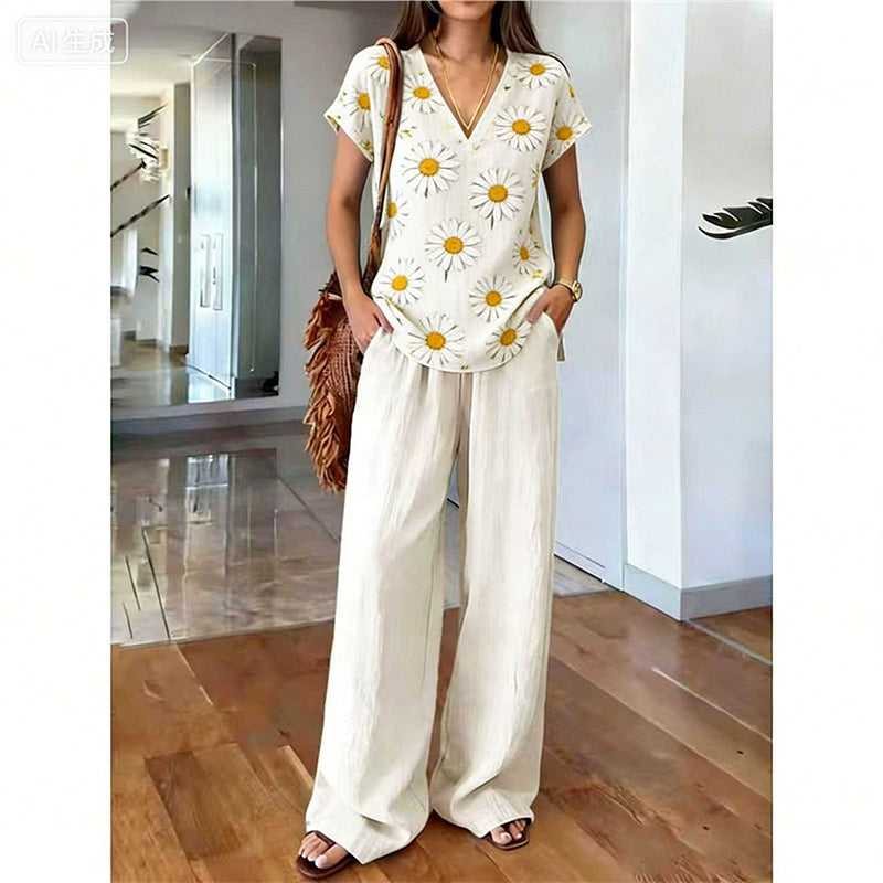 👗 50% RABATT! 💃 2-teiliges Set aus bedrucktem Oberteil & Hose für Damen – Leicht, fließend & vielseitig – Perfekt für Sommer, Strand oder Büro – stylisher 2-in-1 Look mit Komfort 🌸