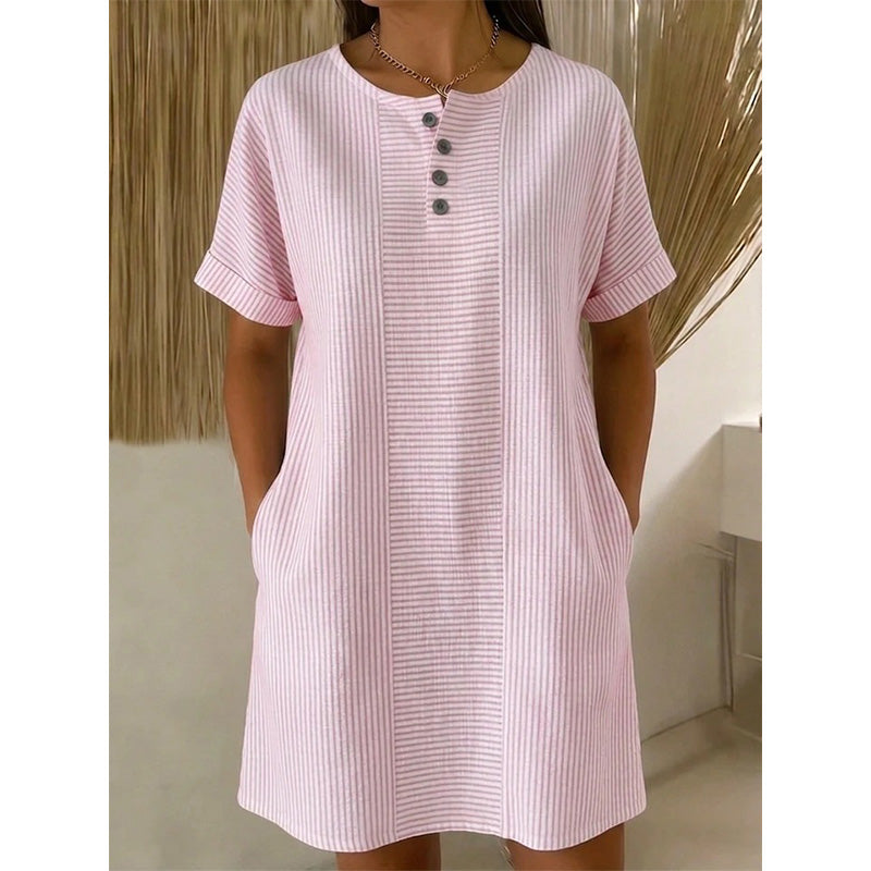Damen lässiges gestreiftes Kurzarm-T-Shirt-Kleid