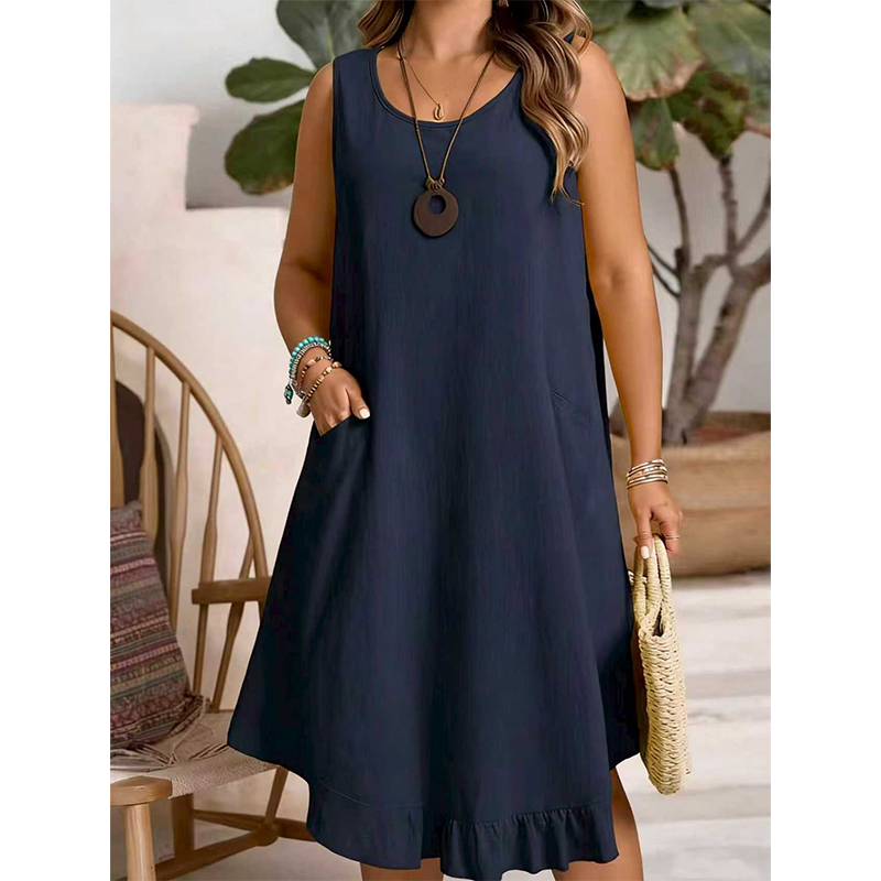 Damen lässiges ärmelloses Rüschenkleid