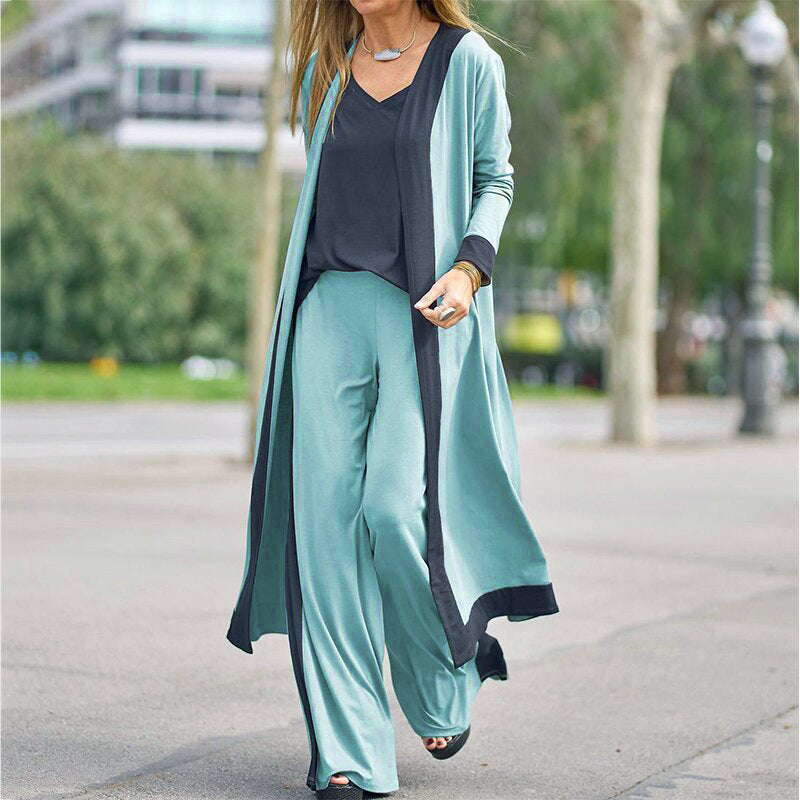 ⌛50 % Rabatt auf Neuheiten – 3-teiliges Damen-Set aus kontrastfarbener Strickjacke, Weste und Hose