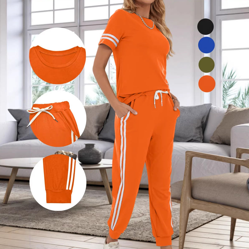 Damen lässiges zweiteiliges Set mit Seitenstreifen