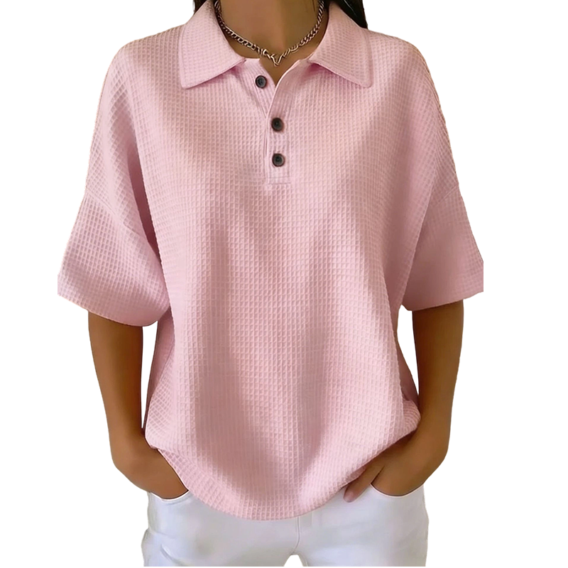Damen locker sitzendes knöpfbares Kragen-T-Shirt