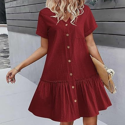 ⌛Zeitlich begrenztes Angebot – Lässiges Kleid aus Baumwoll-Leinen-Mischgewebe