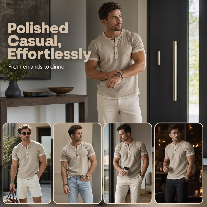 ⏰ Countdown läuft – 50% nur noch 3 Tage! 🌿 Kurzärmeliges, atmungsaktives Henley-Shirt mit Kontrast