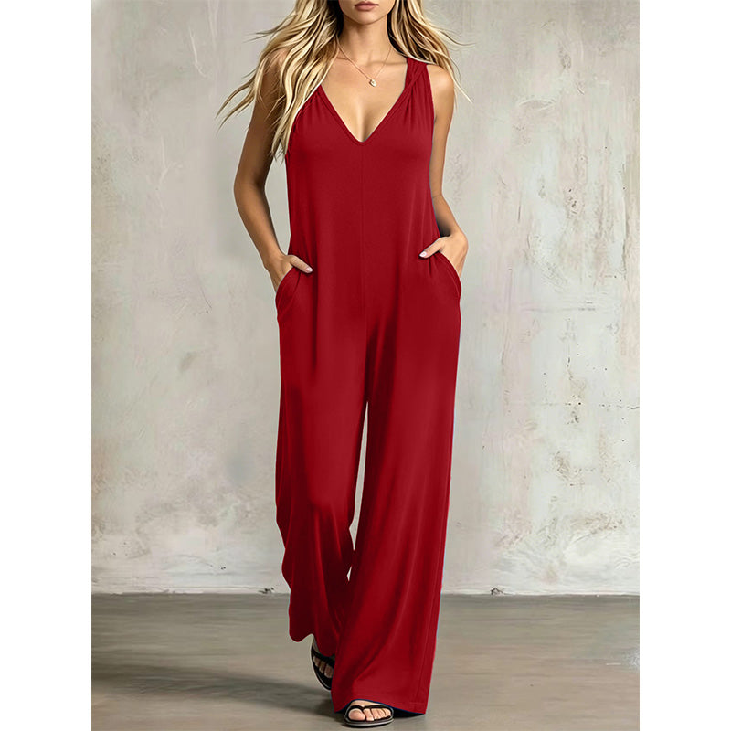 đ JETZT 50 % RABATT! đ LĂ€ssiger Sommer-Jumpsuit fĂŒr Damen mit V-Ausschnitt â lockere, weite Beine, tiefe Seitentaschen und integrierte Kapuze â vom Strand direkt zum Abendessen âïž