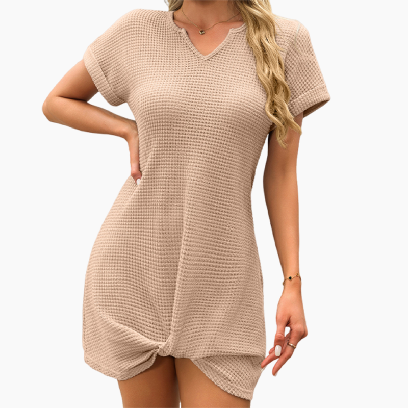 Damen-Minikleid mit kurzen Ärmeln und V-Ausschnitt