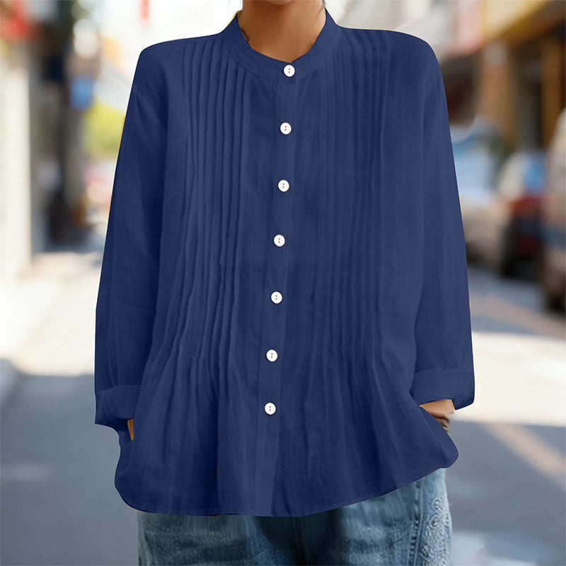 Lässige Faltenbluse mit Stehkragen für Damen