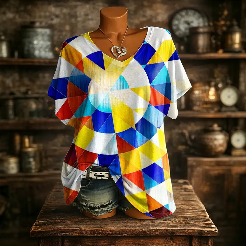 Damen V-Ausschnitt T-Shirt mit Ice-Cooling Effekt und Print