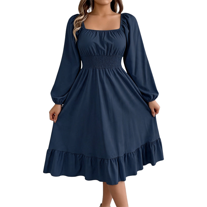 Damen A-Linien-Kleid mit Smokbund und eckigem Ausschnitt