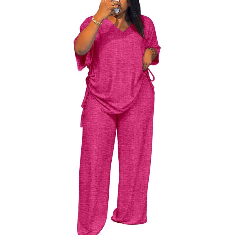 📢📢50%Rabatt!!!🎉✨Legeres Damen-Set aus V-Ausschnitt-Oberteil und weitem Bein-Hose