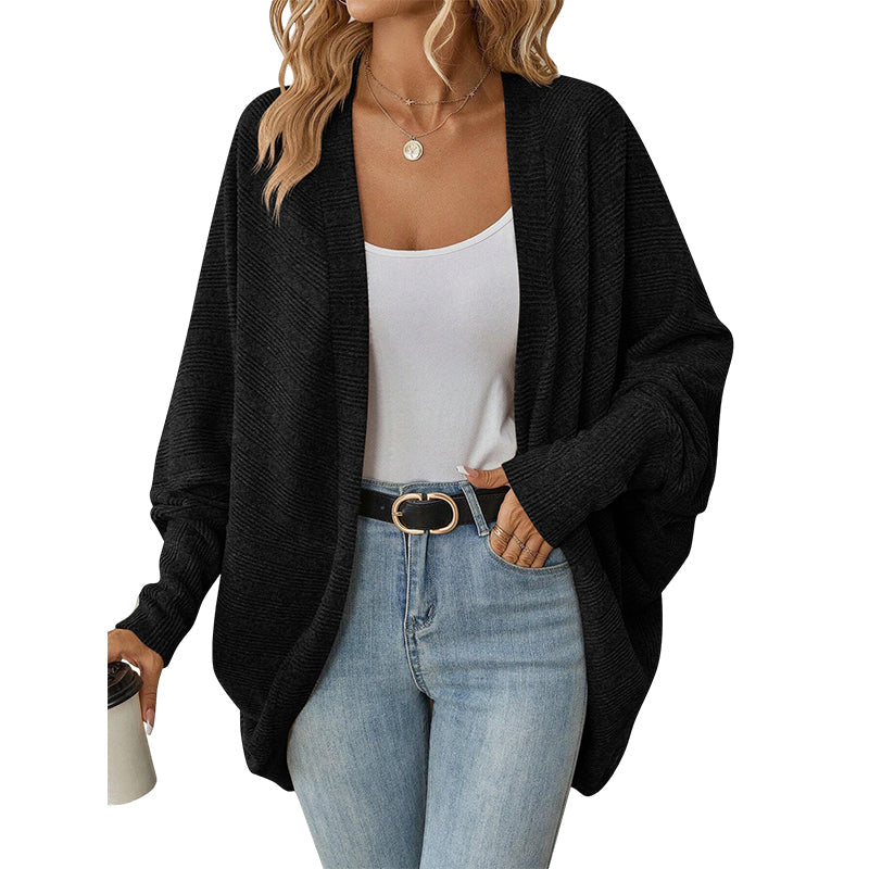 Locker sitzende Damen-Strickjacke im Fledermausärmel-Design