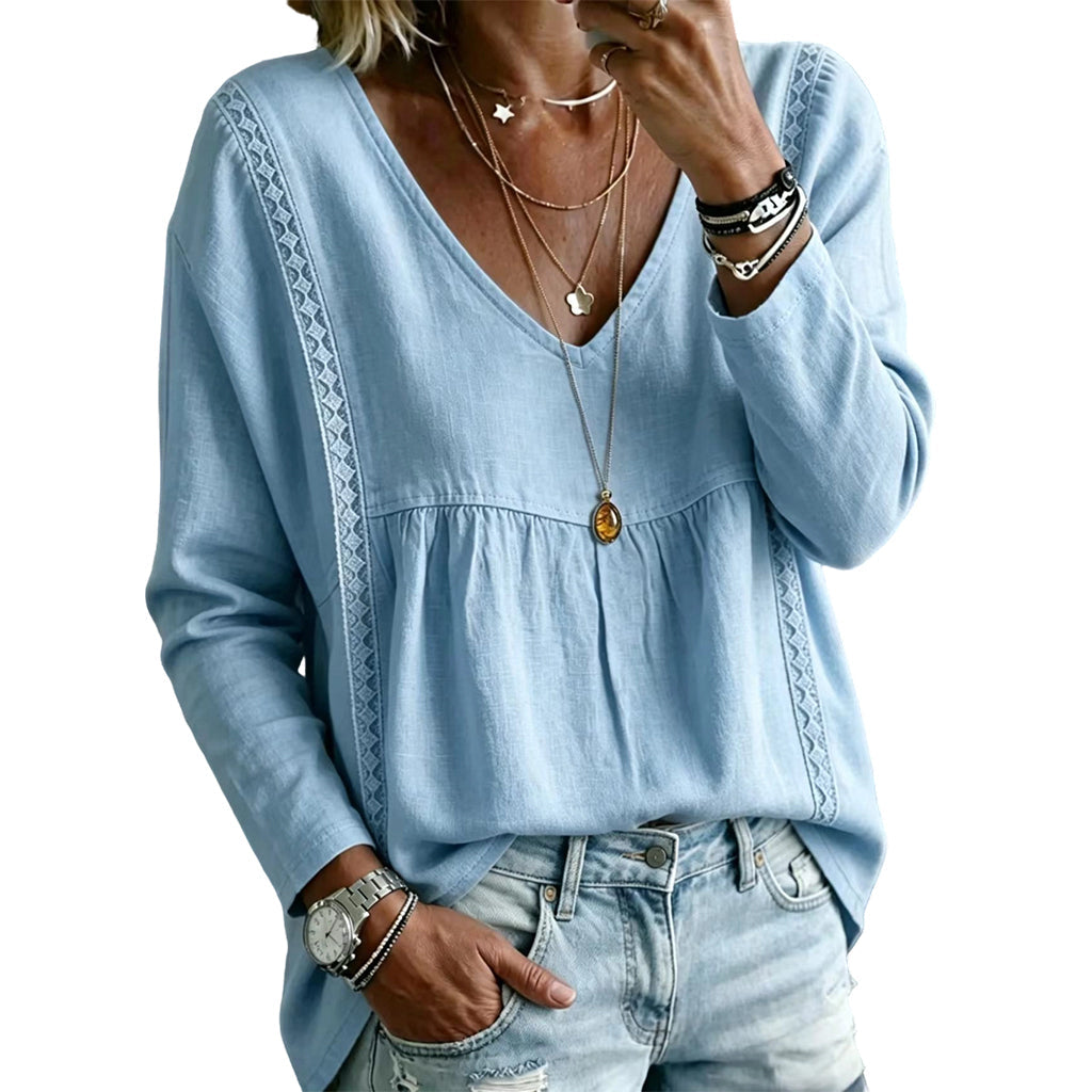 Legere Damen-Bluse mit V-Ausschnitt und langen Ärmeln