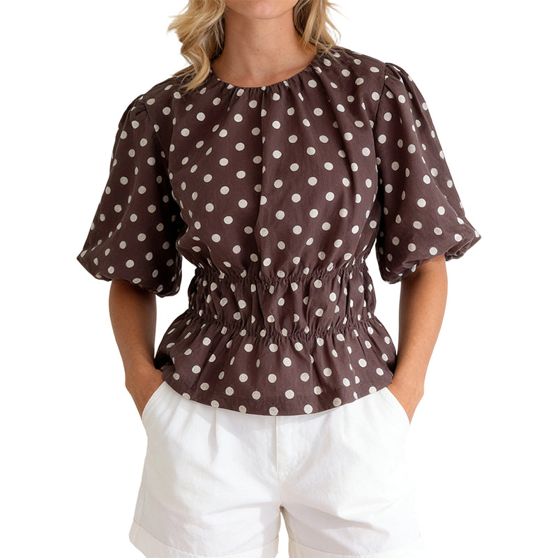 🌴Sommer-Bestseller: 50 % Rabatt!👚Damen Taillenbetonte Gepunktete Bluse