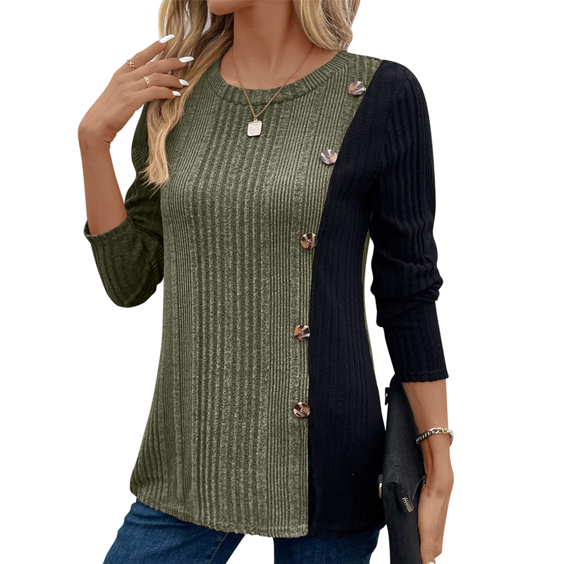 📢📢50%Rabatt!!!🎉✨Damen-Farbblock-Casual-Oberteil aus Rippstrick