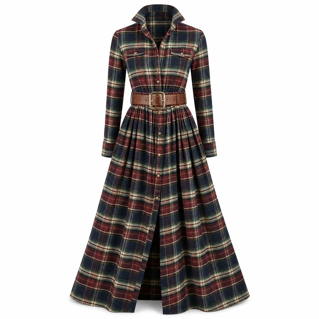 🔥Beliebtes Produkt !✨Plus-Size-Kleid für Damen im französischen Vintage-Karomuster mit unregelmäßigem Saum und figurformendem, schlankmachendem Design