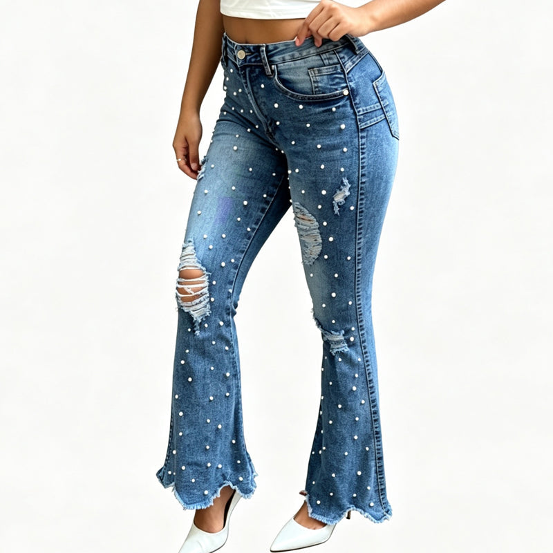🔥Beliebtes Produkt !✨Damen High-Waist Destroyed Flare Jeans