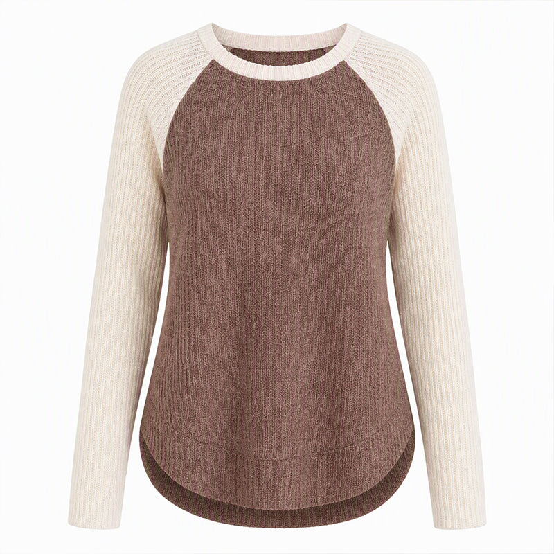 Damen Western Ranch-Stil Raglan-Langarm Strickoberteil mit strukturiertem Waffelstrickstoff und gebogener Saumkante
