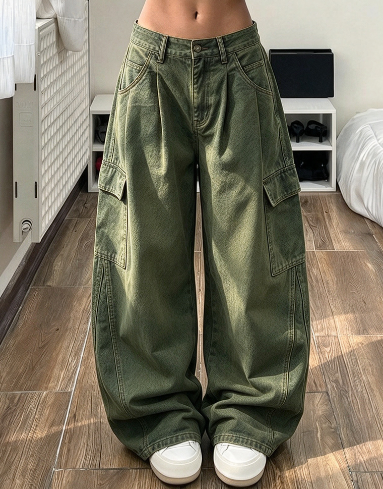 📢🎉50%Rabatt!!!🛍️✨Damen High Waist Wide Leg Baggy Cargohose mit Utility-Taschen, locker sitzende Baumwollmischhose