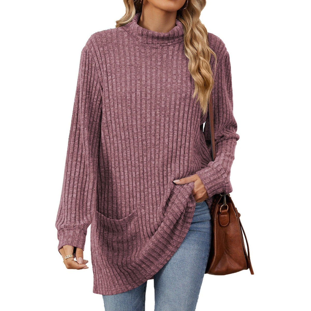 💥Jetzt stark nachgefragt! Nur wenig übrig!💥Damen Langarmshirt mit lockerem Sitz, Mock-Neck-Kragen