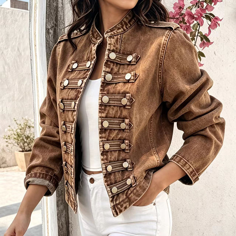 🖤 Black Friday Vorabzugang: 50 % Rabatt 🖤 Vintage Jeansjacke für Damen mit symmetrischer Knopfleiste