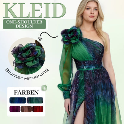 Damen modisches bedrucktes Kleid mit schräger Schulter aus Mesh