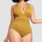 Sexy Damen Badeanzug mit Raffung, tiefem V-Ausschnitt und Shaping-Effekt