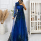 Damen modisches bedrucktes Kleid mit schräger Schulter aus Mesh