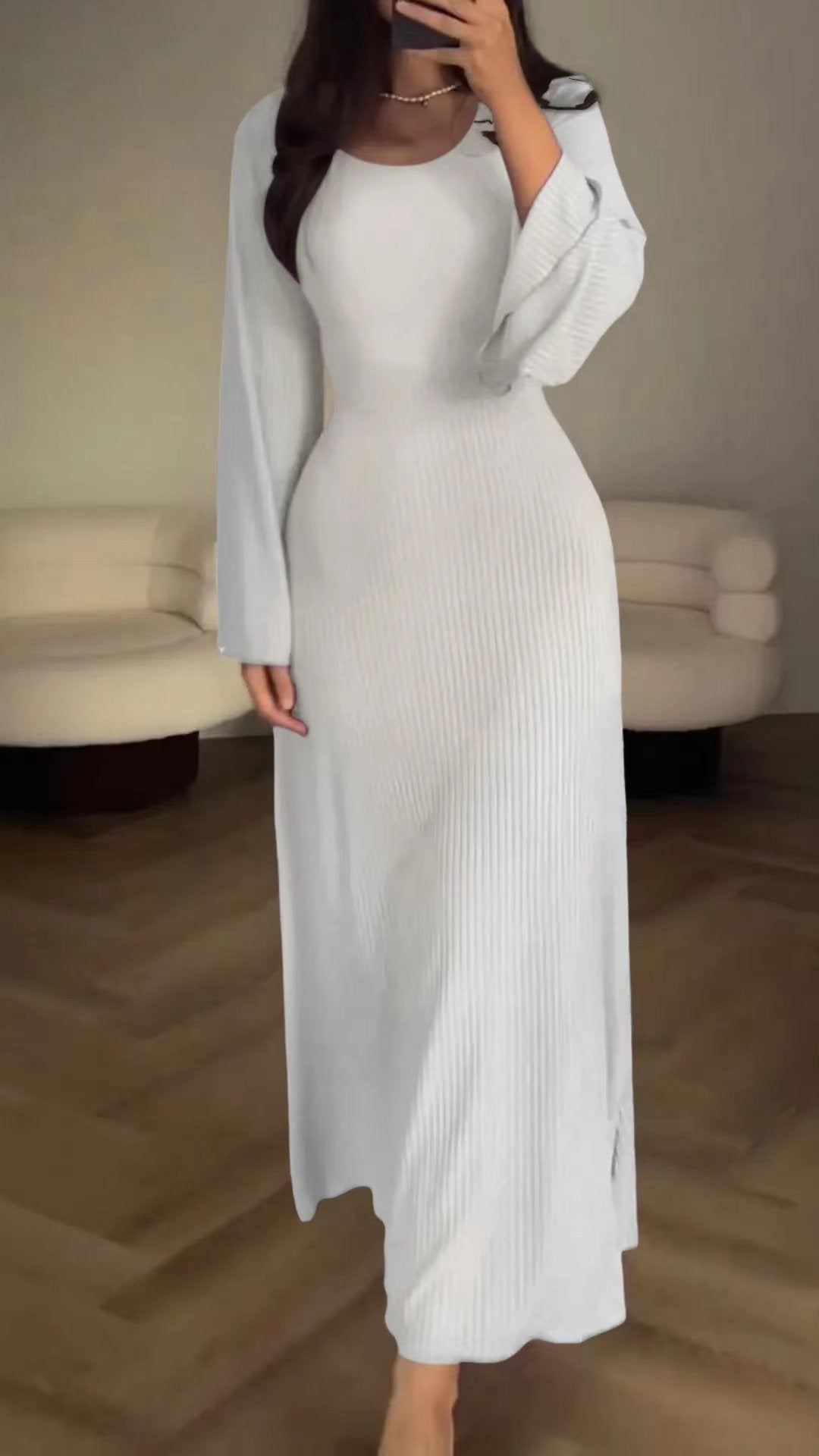 Langärmliges, Lockeres Freizeitkleid mit Schlitz
