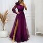 Damen modisches bedrucktes Kleid mit schräger Schulter aus Mesh