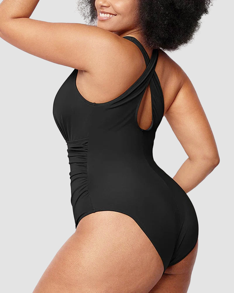 Sexy Damen Badeanzug mit Raffung, tiefem V-Ausschnitt und Shaping-Effekt