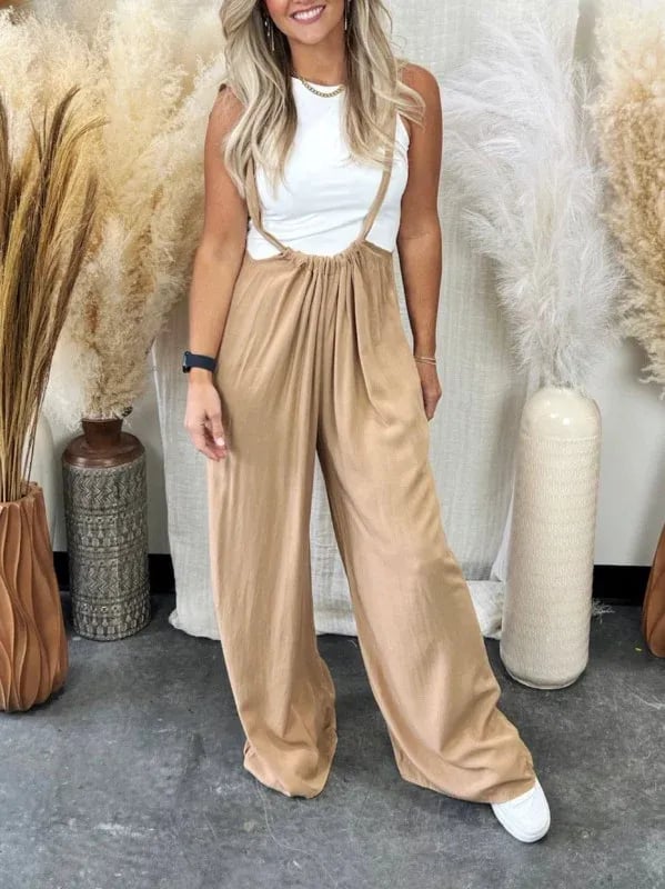 Weicher, lockerer, einfarbiger Jumpsuit mit weitem Bein