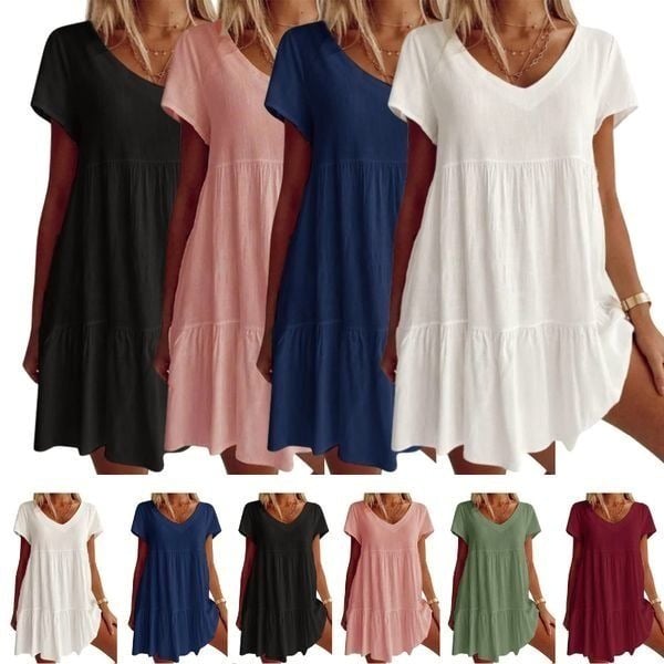 💝 Lässiges Kurzarmkleid mit V-Ausschnitt