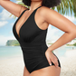 Sexy Damen Badeanzug mit Raffung, tiefem V-Ausschnitt und Shaping-Effekt