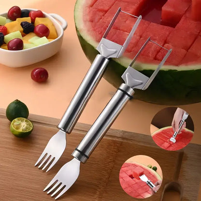 🍉2-in-1-Wassermelonenschneider und -gabel – Edelstahl, mit zwei Köpfen