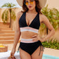 👙Patchwork-Bikini mit V-Ausschnitt, 2-teiliges Set