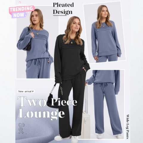 🔥LETZTER TAG 50 % RABATT💓Set aus Damen-Oberteil mit Rundhalsausschnitt und Hose mit Kordelzug💯