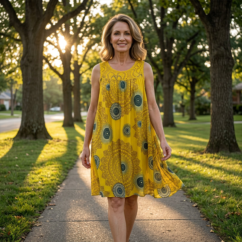 📢📢50%Rabatt!!!🎉✨Damen-Sommerkleid mit O-Ausschnitt und ärmellosem Print