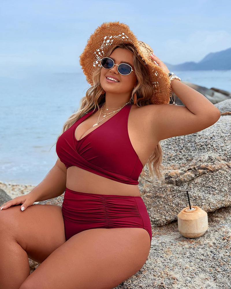 🏝️Bauchkontrolle Badeanzüge Bescheidene Bikini-Sets mit hoher Taille👙