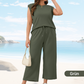 🌺2025 Neue Frauen Casual Cap Sleeve Top Wide Leg Crop Pants Zweiteilige Sets🌺