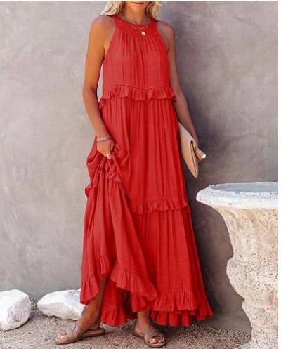🌸Sommer Casual Ärmellos Riemchen Rückenfrei Volants Kleid