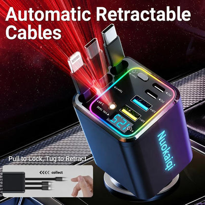 ⏳Zeitlich begrenztes Angebot 50% Rabatt⏰Schnellladendes 7-in-1 ausziehbares Auto-Ladegerät mit Spannungsanzeige – USB-C für Android & Lighting für APPLE🔋📱