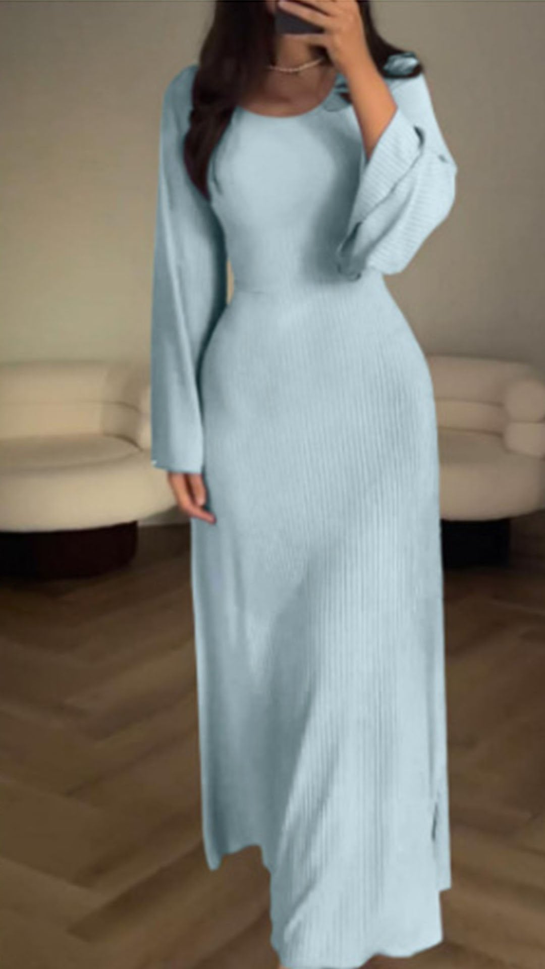 Langärmliges, Lockeres Freizeitkleid mit Schlitz