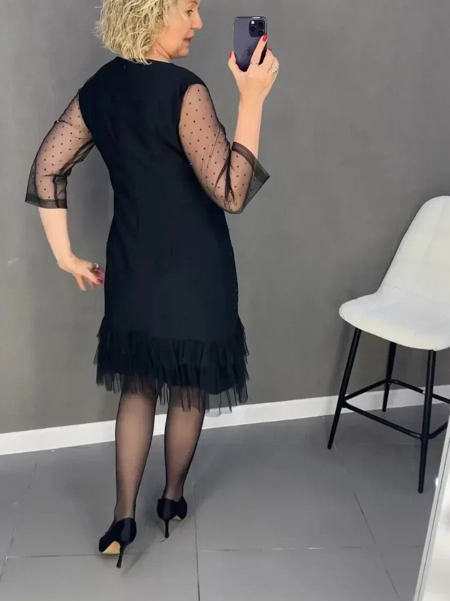 🔥Solange der Vorrat reicht 50% Rabatt!🎉Damenkleid mit Rundhalsausschnitt und einfarbigem Strass