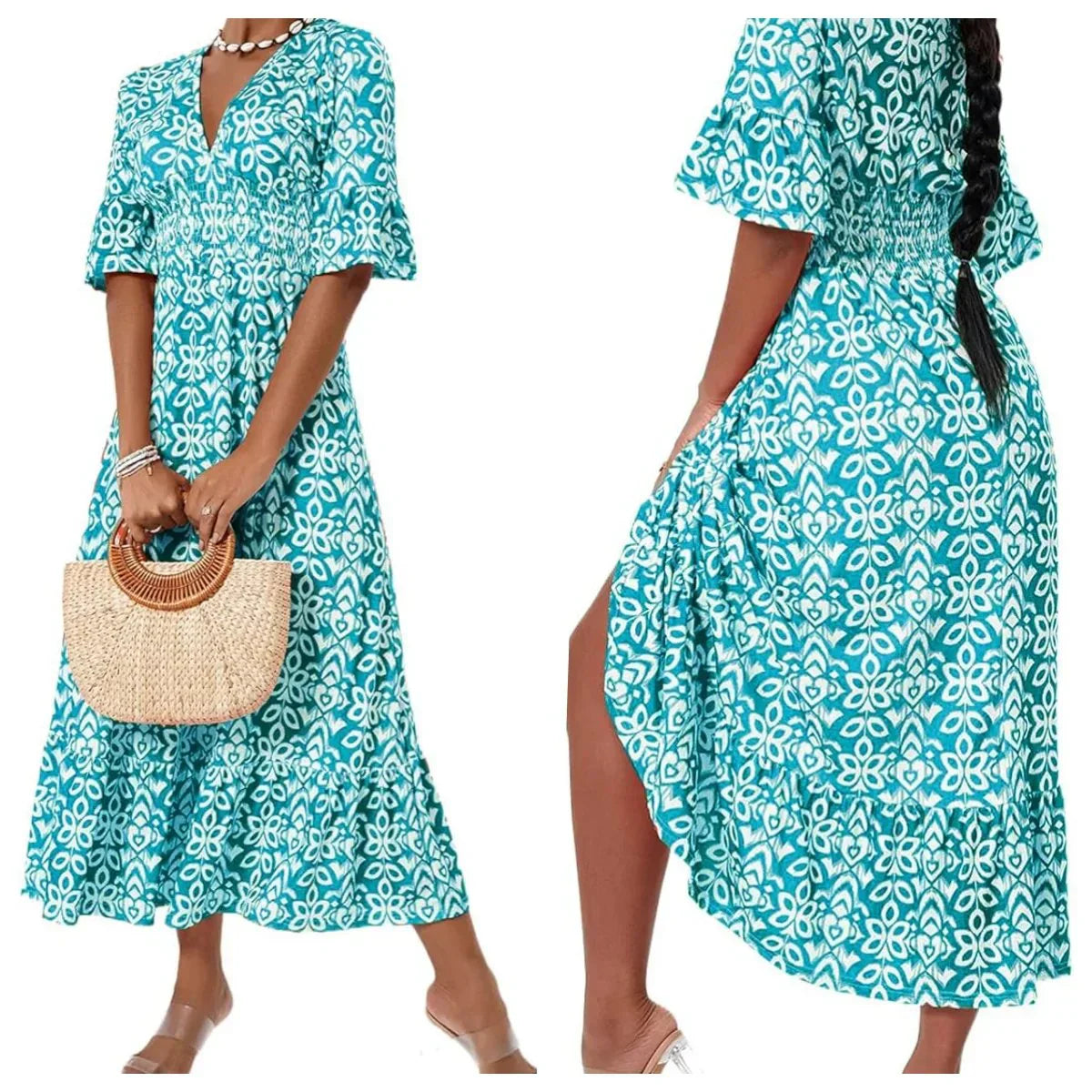 🔥HEIßER VERKAUF 52% RABATT🔥Blumenkleid mit V-Ausschnitt