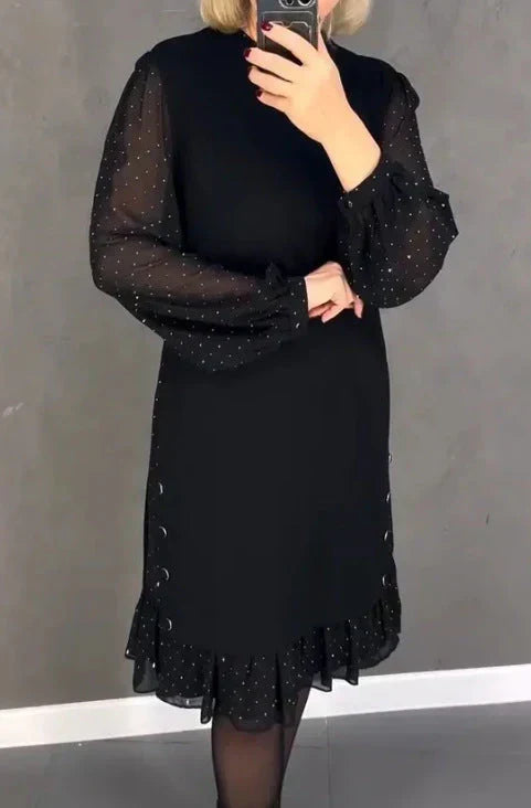 🔥Solange der Vorrat reicht 50% Rabatt!🎉Damenkleid mit Rundhalsausschnitt und einfarbigem Strass