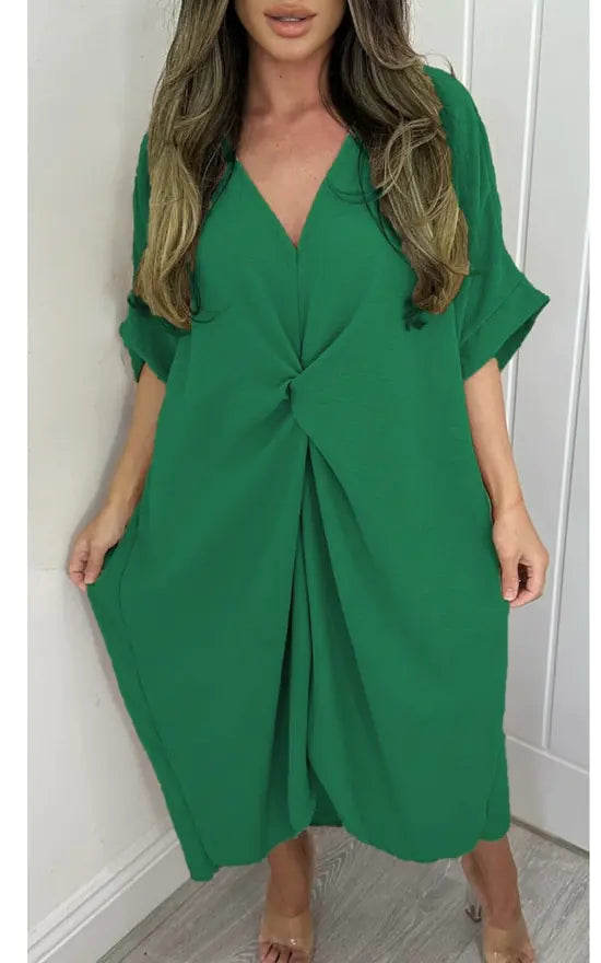 Kurzärmliges Maxikleid mit Knotendetail