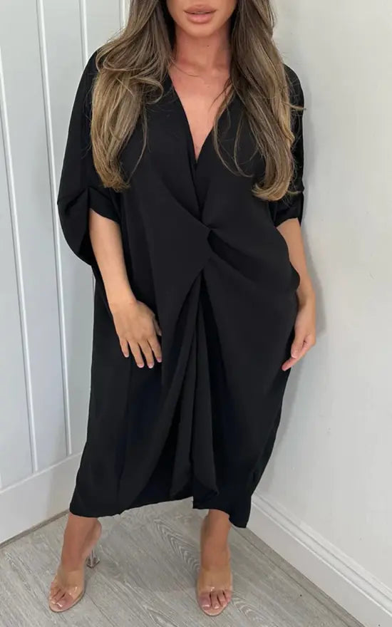 Kurzärmliges Maxikleid mit Knotendetail