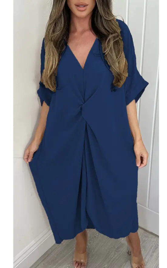 Kurzärmliges Maxikleid mit Knotendetail