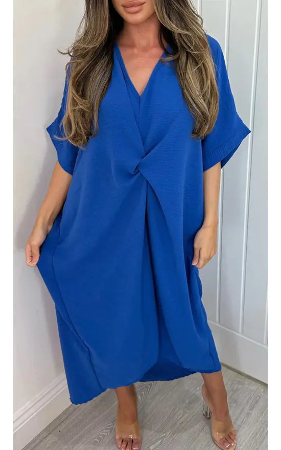 Kurzärmliges Maxikleid mit Knotendetail