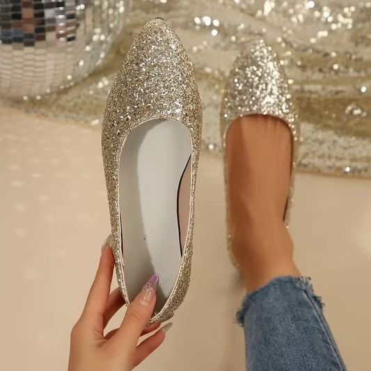 Damen-Ballerinas mit Glitzer und spitzer Zehenpartie